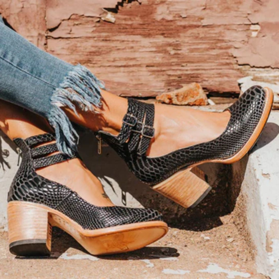 Damen Knöchelriemen Orthopädische Blockabsatz Pumps | Vestea