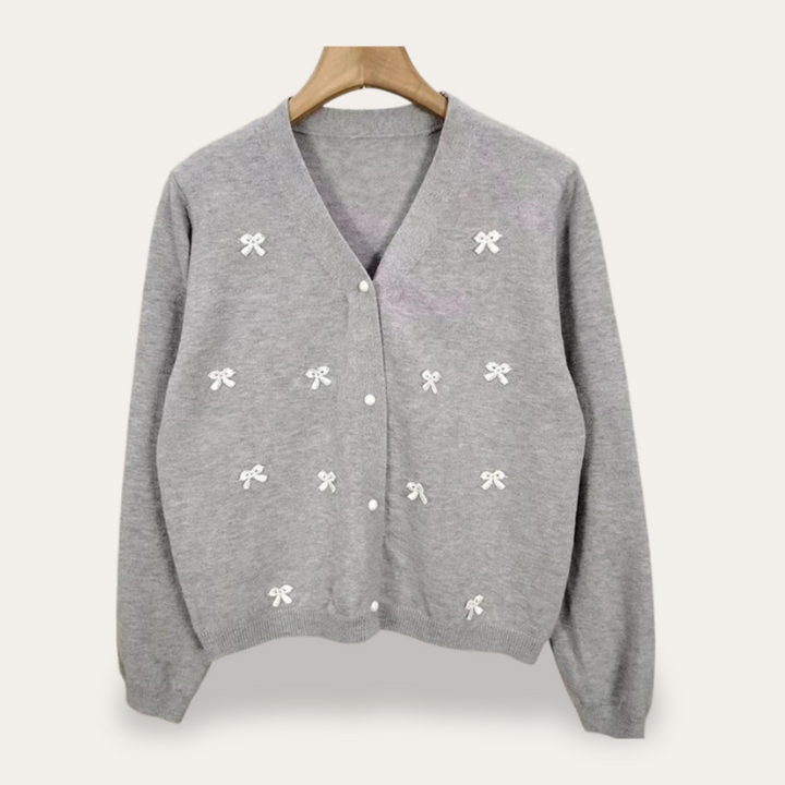 Damen Cardigan mit Schleifenstickerei | Vestea