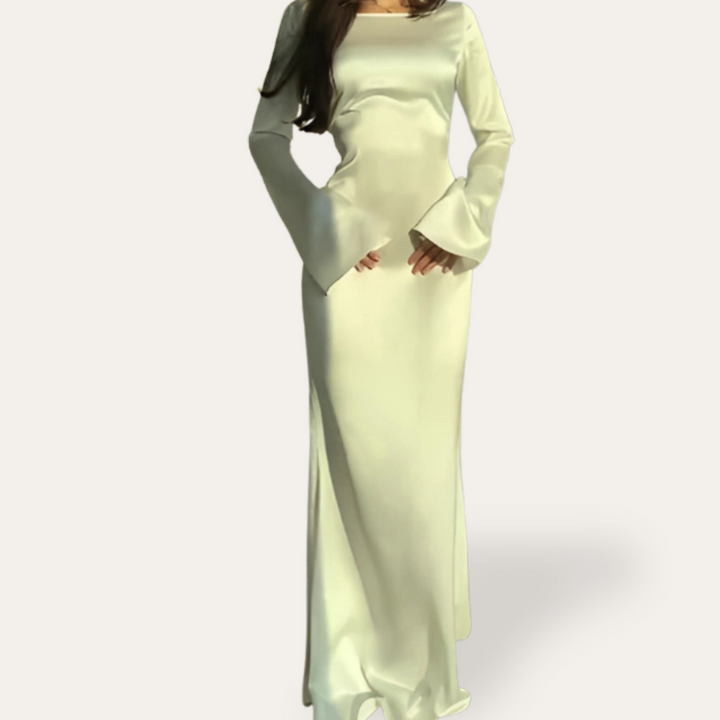 Damen Satin Abendkleid mit langen Ärmeln | Vestea