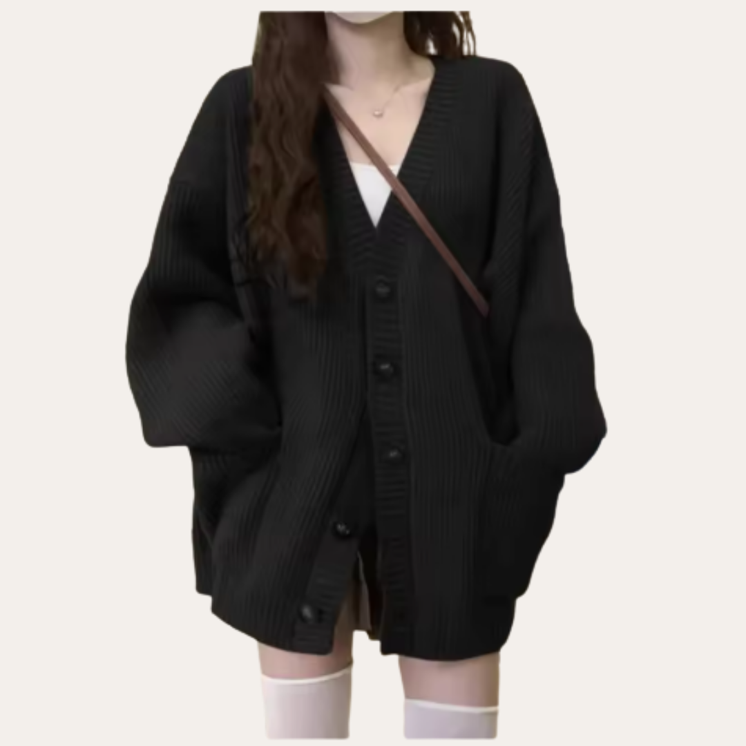 Damen Strickjacke Oversize Langarm Knopfleiste | Vestea