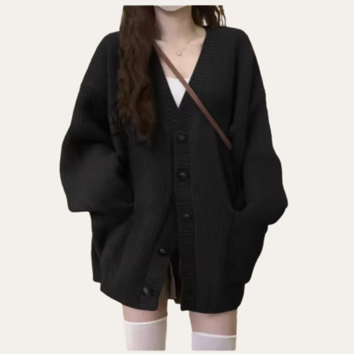 Damen Strickjacke Oversize Langarm Knopfleiste | Vestea