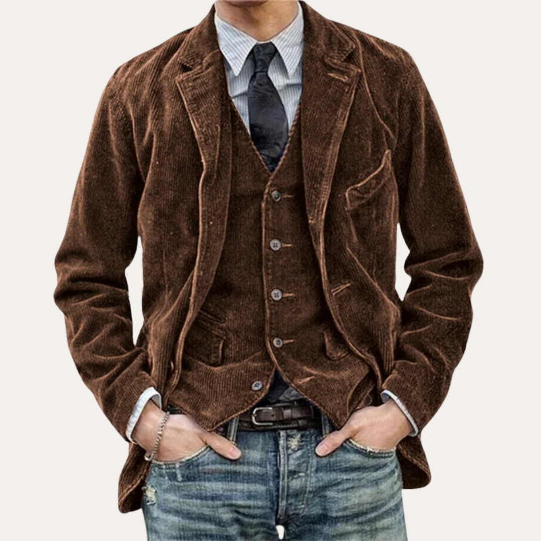 Herren Cord Sakko Set 3-teilig Slim Fit Blazer Anzug | Vestea