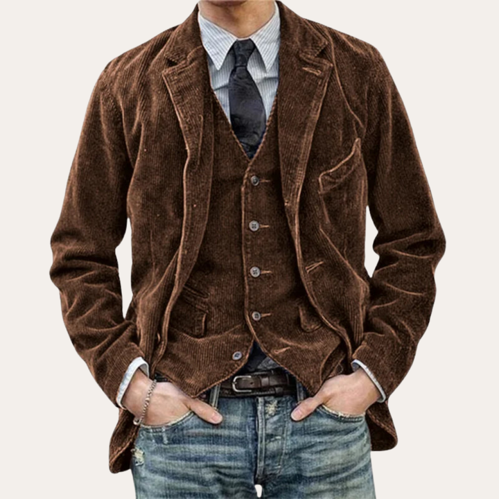 Herren Cord Sakko Set 3-teilig Slim Fit Blazer Anzug | Vestea