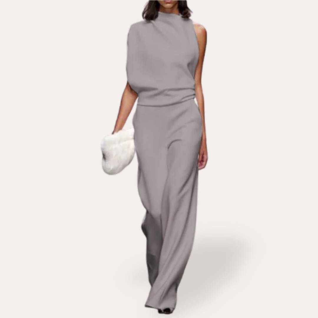 Damen Ein-Schulter Jumpsuit Elegant Weitbein Festlich | Vestea