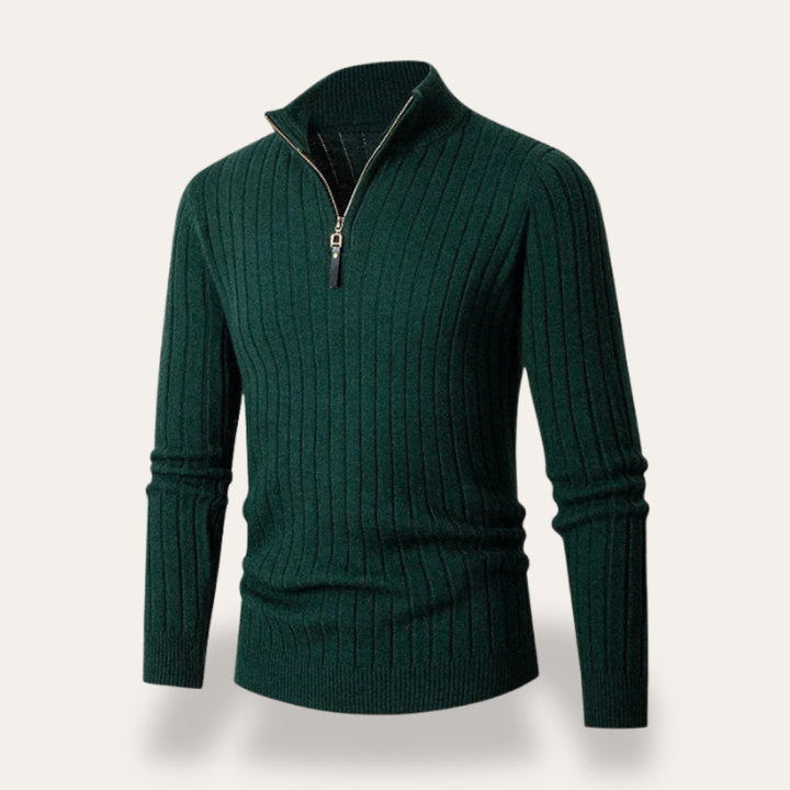 Herren Pullover Halbzip Rippstrick Materialmix | Vestea