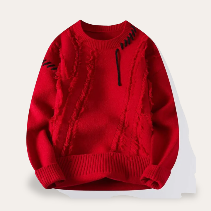 Herren Strickpullover Rundhals mit Stickerei | Vestea