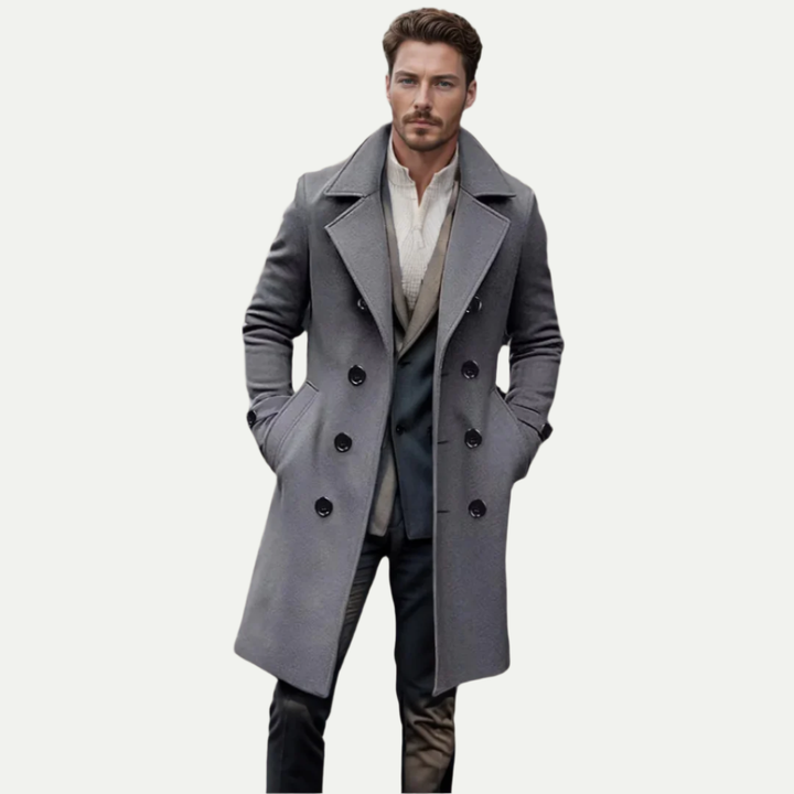 Herren Wollmantel Zweireiher Langer Wintermantel | Vestea