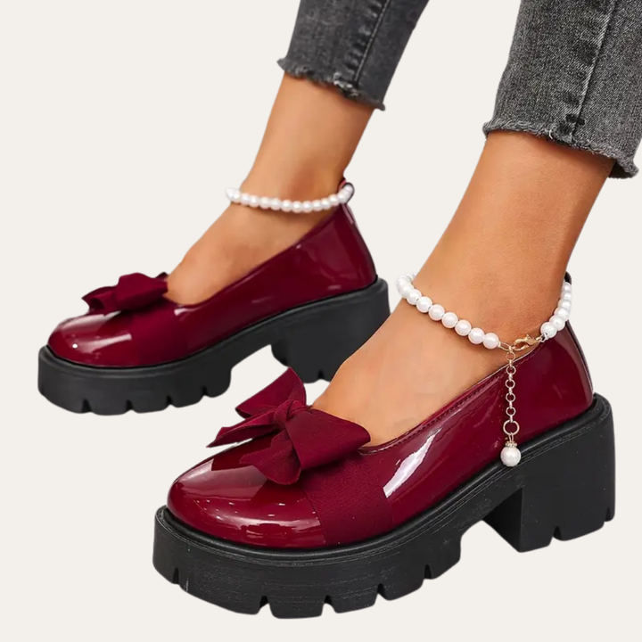 Orthopädische Plateau-Schuhe mit Schleife und Perlen für Damen | Vestea