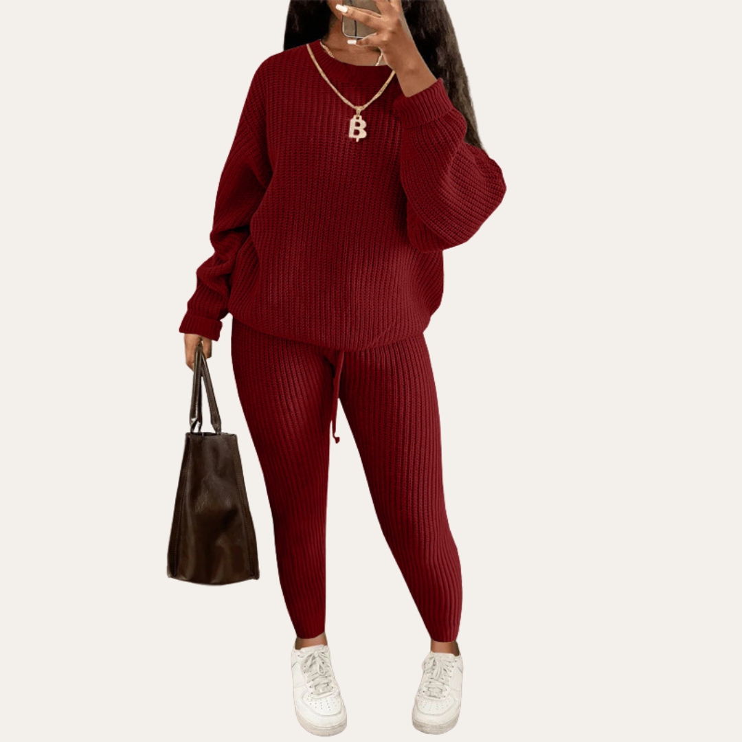 Damen Strick Zweiteiler Pullover Hose Freizeit Set | Vestea