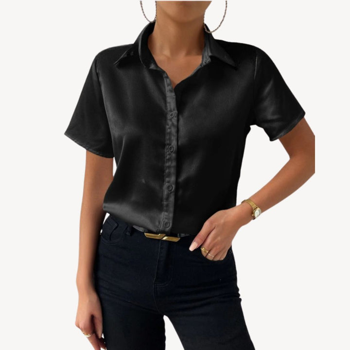 Damen Satin Kurzarm Bluse | Vestea