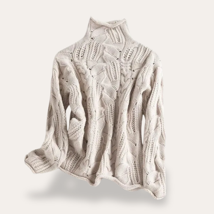 Damen Pullover Grobstrick Rollkragen Zopfmuster | Vestea