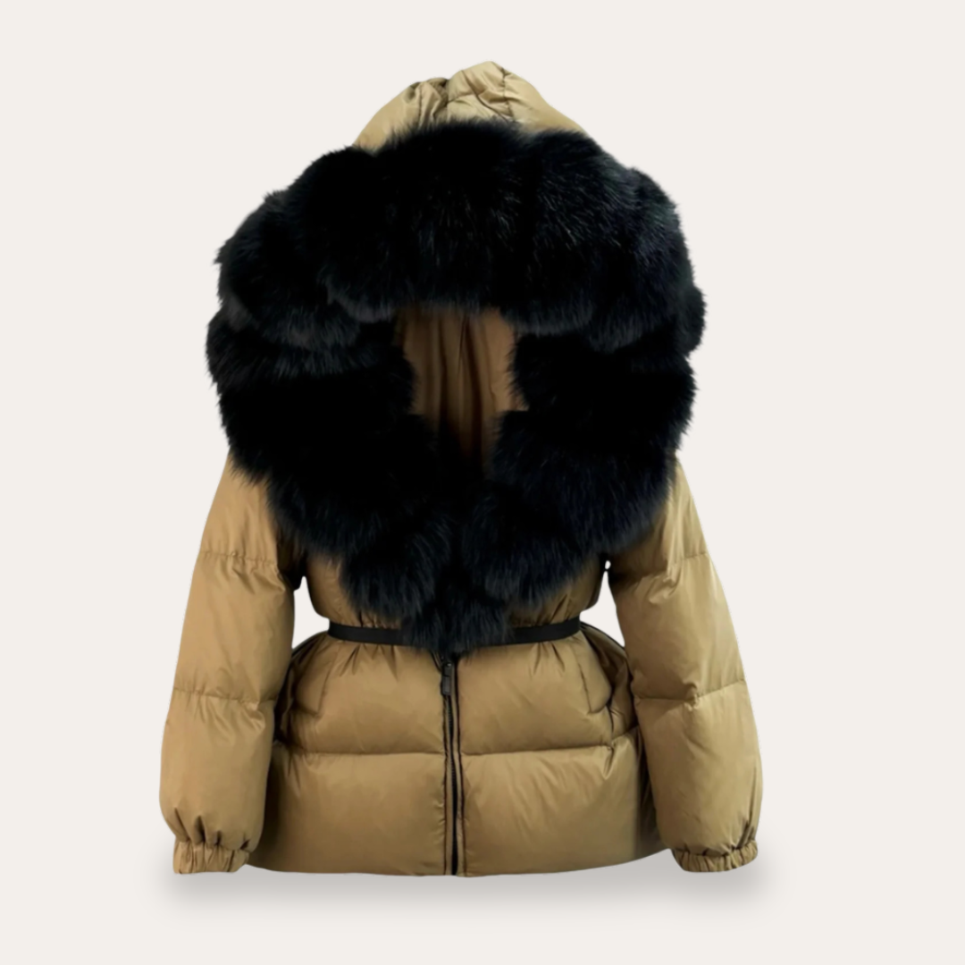 Puffa-Jacke mit Kapuze und Kunstfellkragen für Damen | Vestea