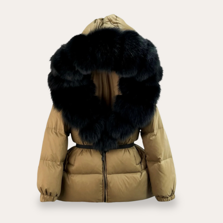 Puffa-Jacke mit Kapuze und Kunstfellkragen für Damen | Vestea