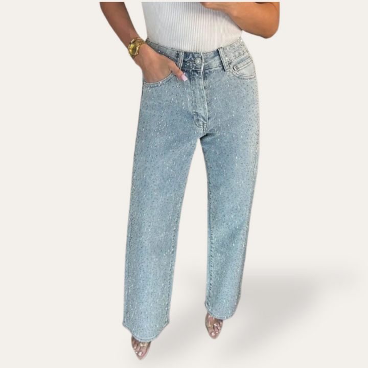 Damen High-Waisted Jeans mit Glitzer | Vestea
