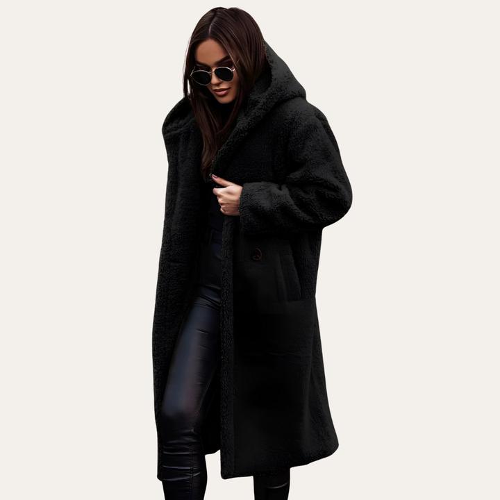 Damen Teddy Mantel mit Kapuze | Vestea
