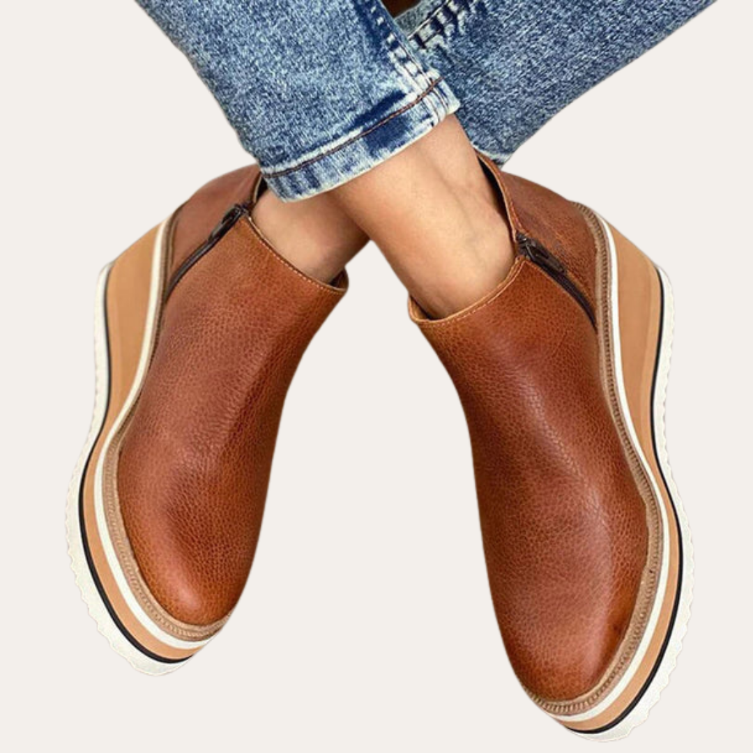 Damen Keilabsatz Ankle Boots mit Reißverschluss Kunstleder | Vestea
