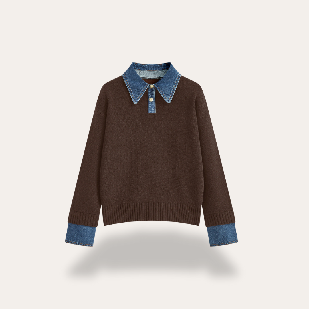 Damen Strickpullover mit Jeanskragen Langarm | Vestea