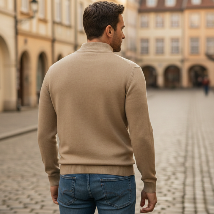 Herren-Feinstrickpullover mit halbem Reißverschluss | Vestea
