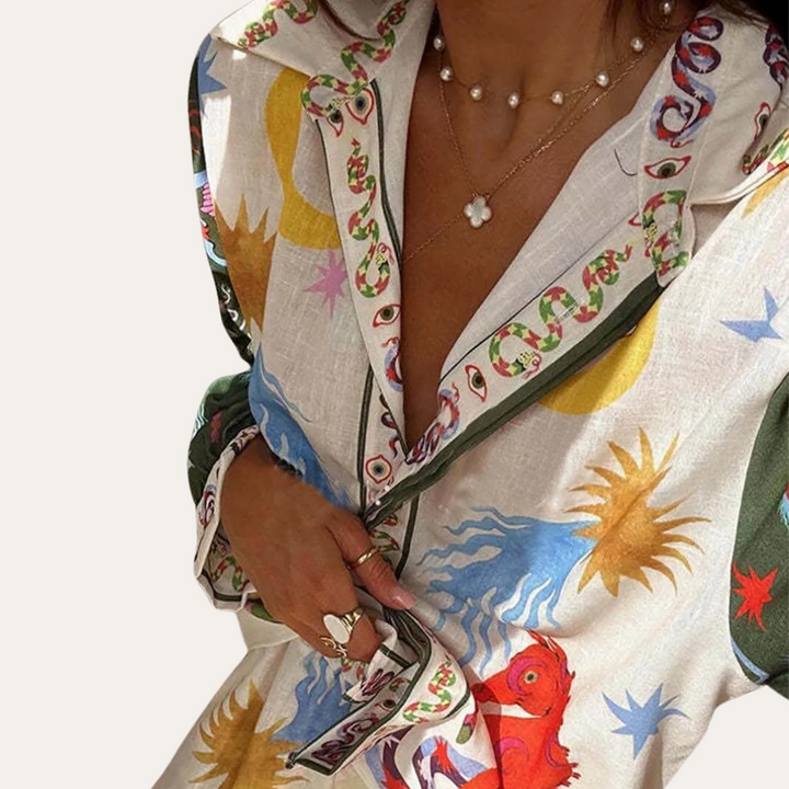 Weites Damen-Set aus Viskose mit abstraktem Boho-Chic-Print | Vestea