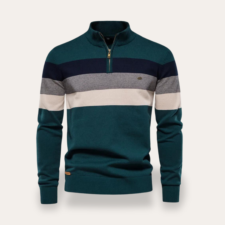 Herren Pullover Halbzip Streifenmuster Feinstrick Materialmix | Vestea