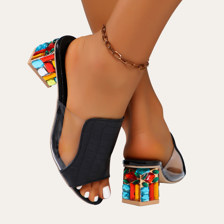 Damen Scarpe Ortopediche Sandalen mit PVC und Kristallabsatz | Vestea