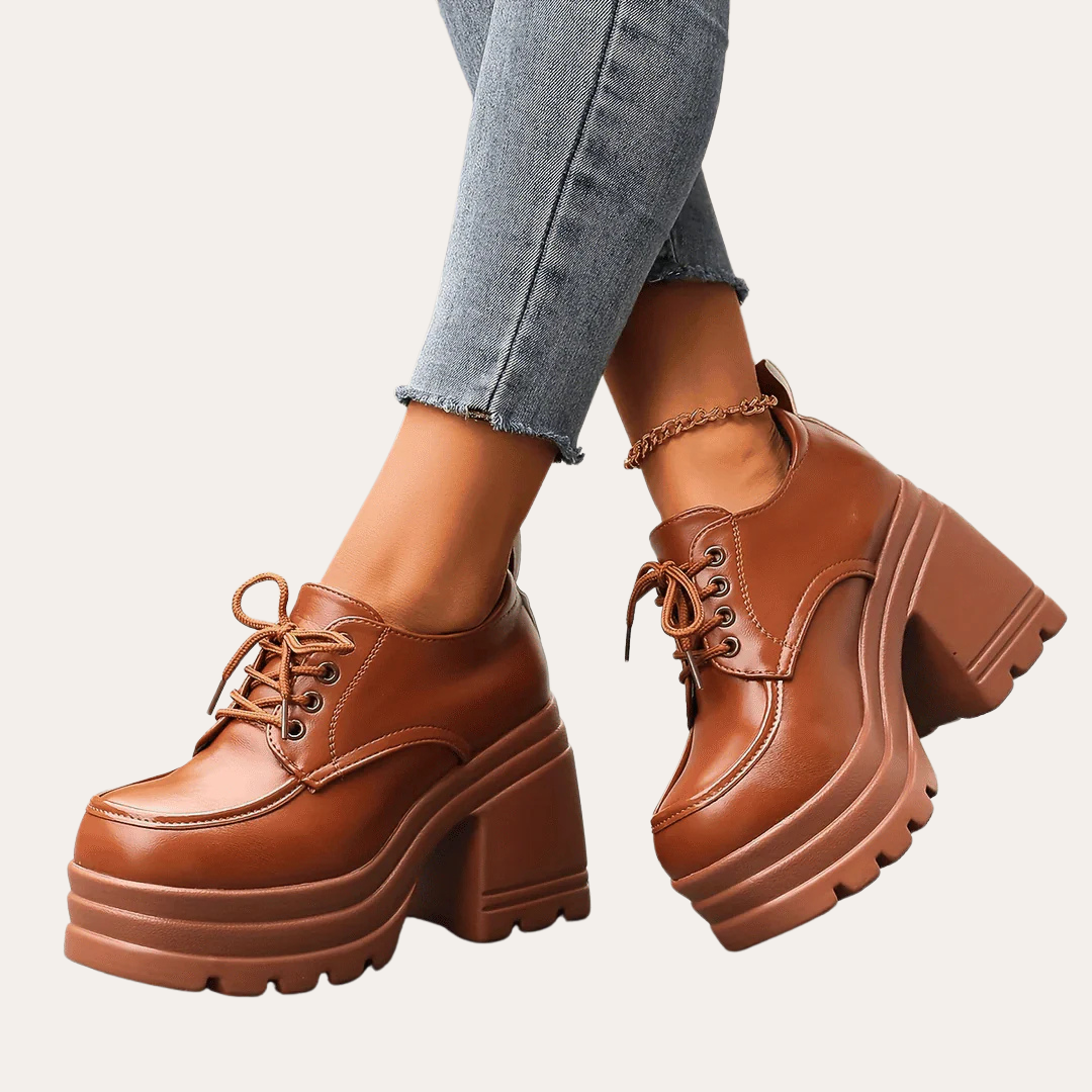 Orthopädische Damen Plateauschuhe Schnürung Kunstleder Absatz | Vestea