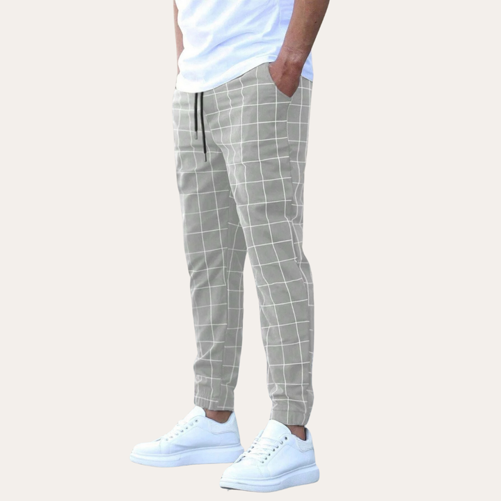 Herren Karierte Jogginghose Slim Fit Freizeithose Baumwolle Elastisch | Vestea