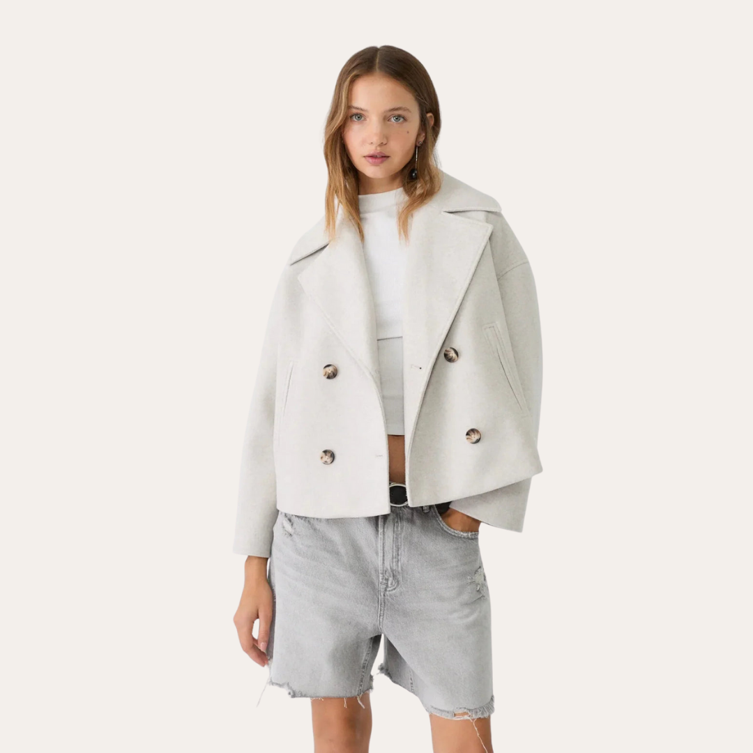 Damen Übergangsjacke Kurz Doppelreihig Blazer Stil | Vestea