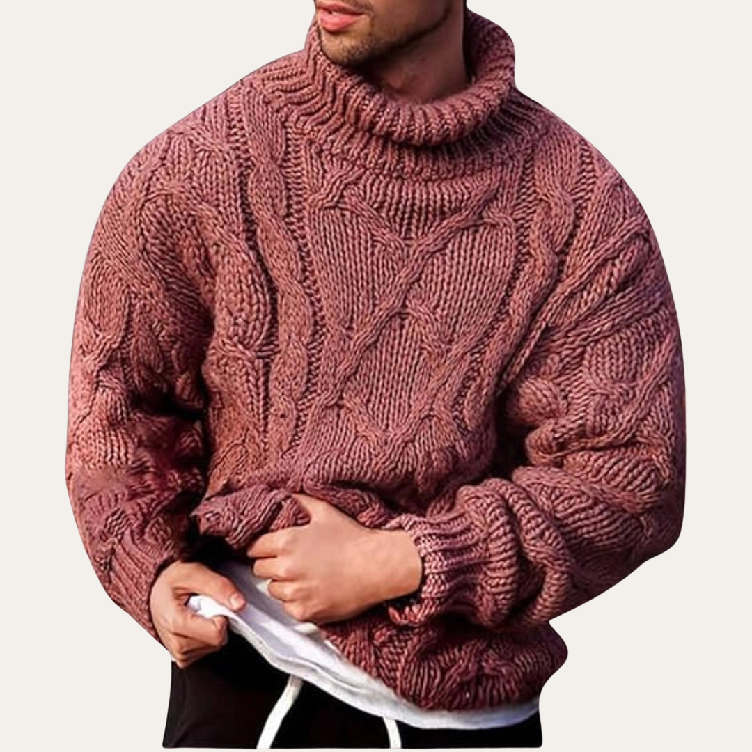 Herren Strickpullover mit Rollkragen Zopfmuster | Vestea