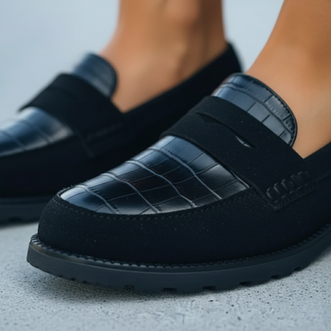 Mocassins orthopédiques pour femmes en cuir synthétique effet croco avec mors