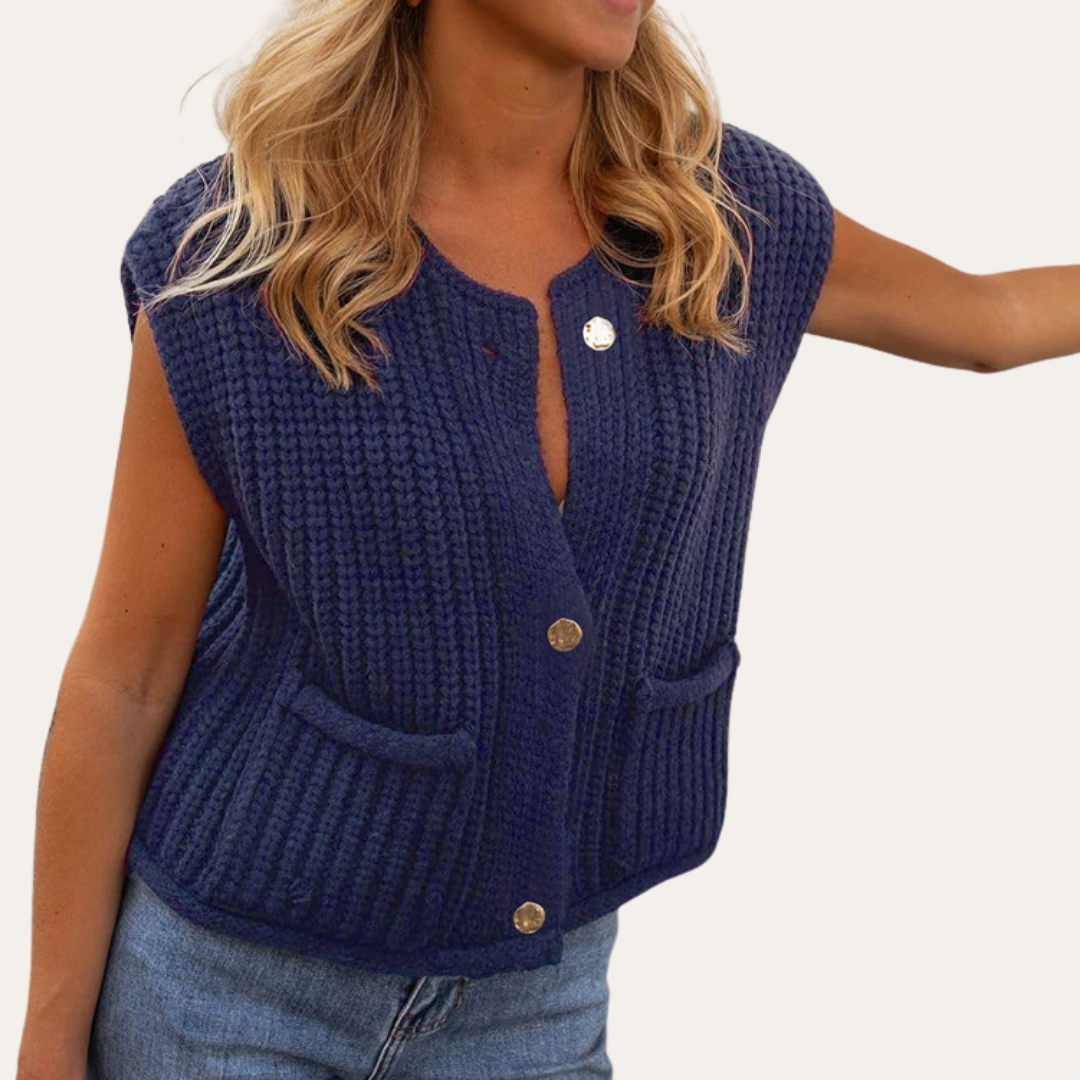 Strickweste Damen Knopfleiste Mit Taschen | Vestea