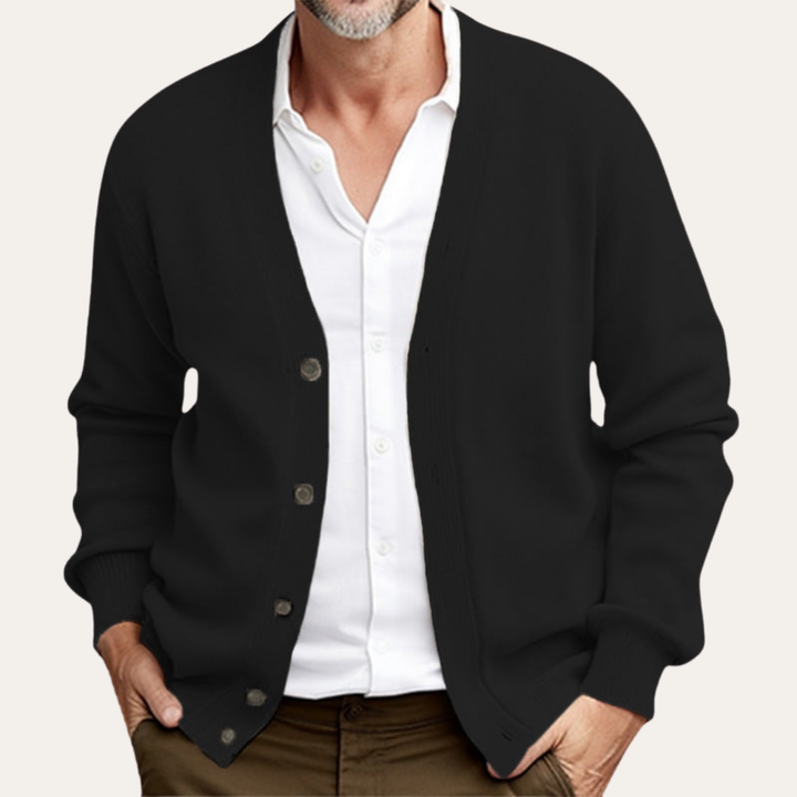 Herren Strickjacke V-Ausschnitt Knöpfe Basic | Vestea