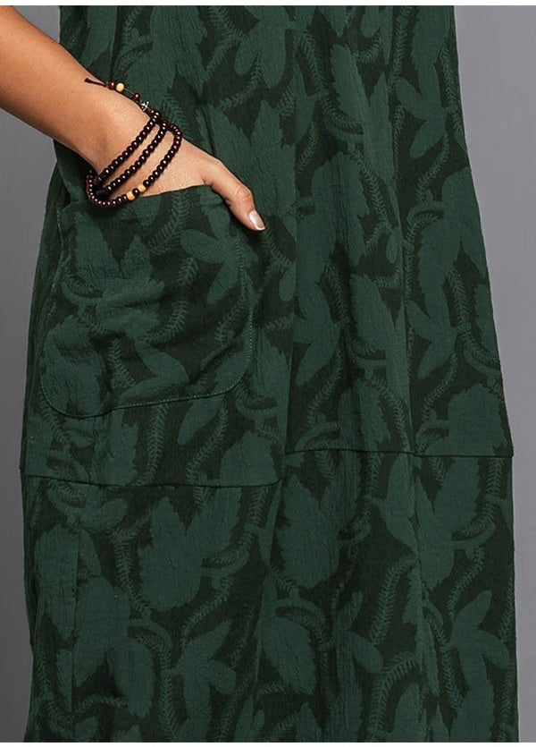 Vestido midi para mujer mezcla de algodón floral manga larga cuello redondo ajuste relajado con bolsillos – Casual para trabajo