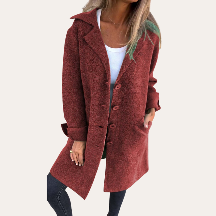 Damen Strickmantel Knielang mit Knöpfen Freizeit Herbstmantel | Vestea