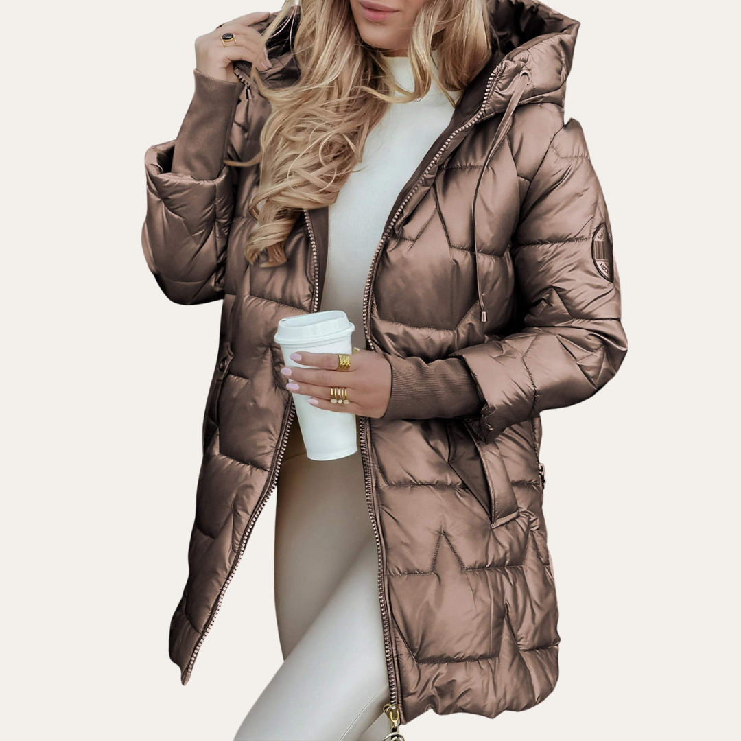 Damen Steppjacke mit Kapuze Polyester Winterjacke | Vestea