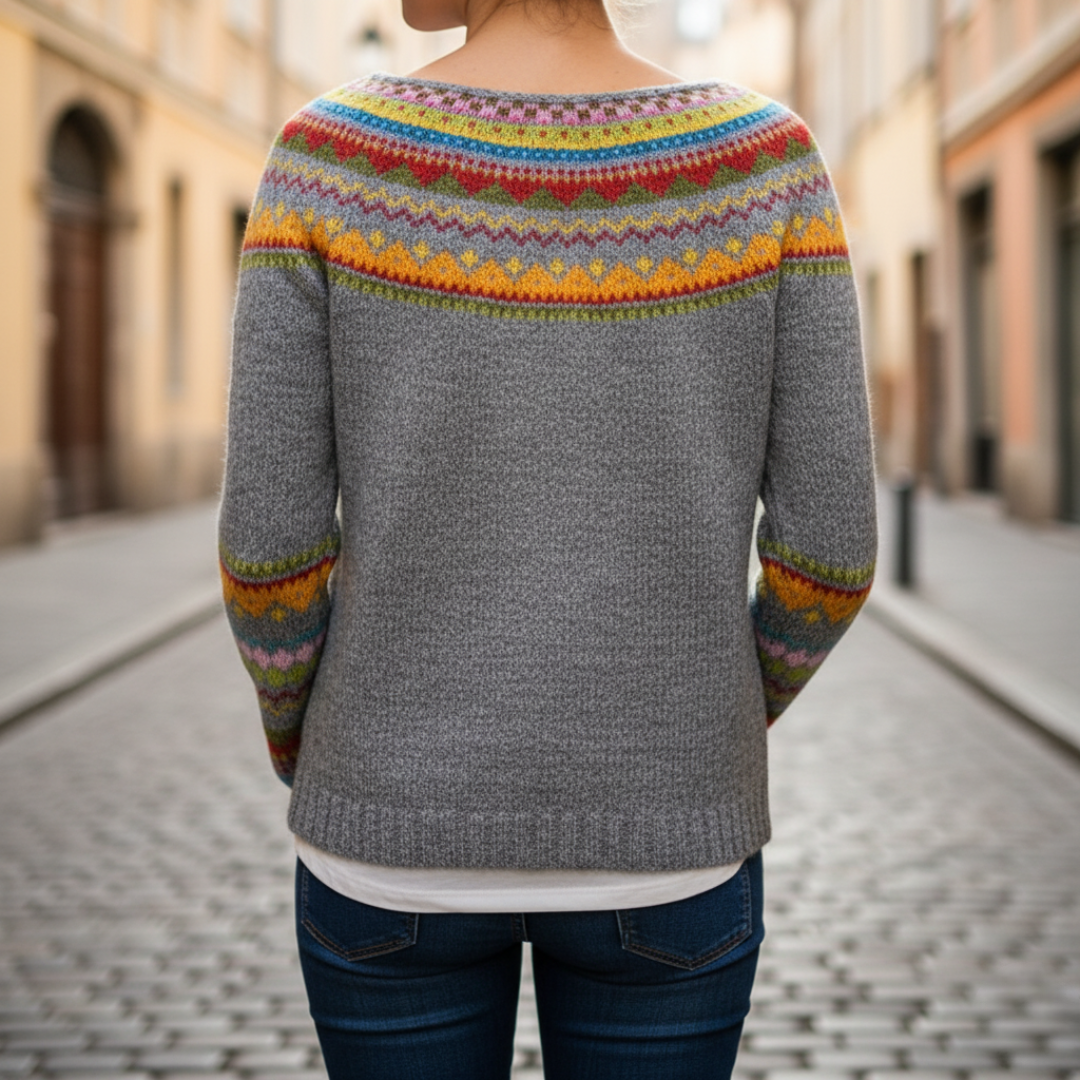 Damen Pullover mit Rundhalsausschnitt und Norwegermuster aus Polyester | Vestea