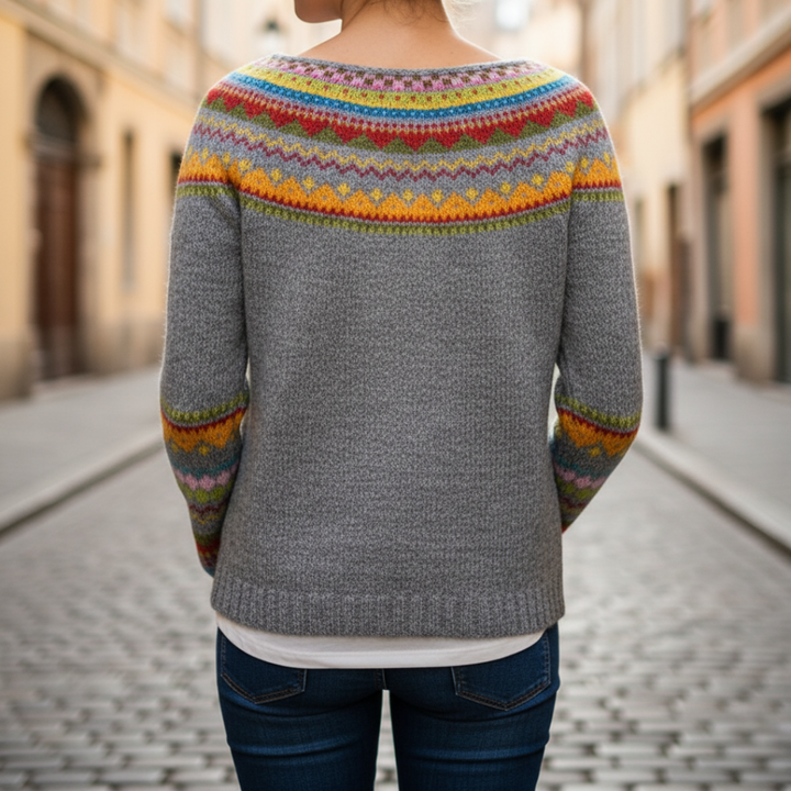 Damen Pullover mit Rundhalsausschnitt und Norwegermuster aus Polyester | Vestea