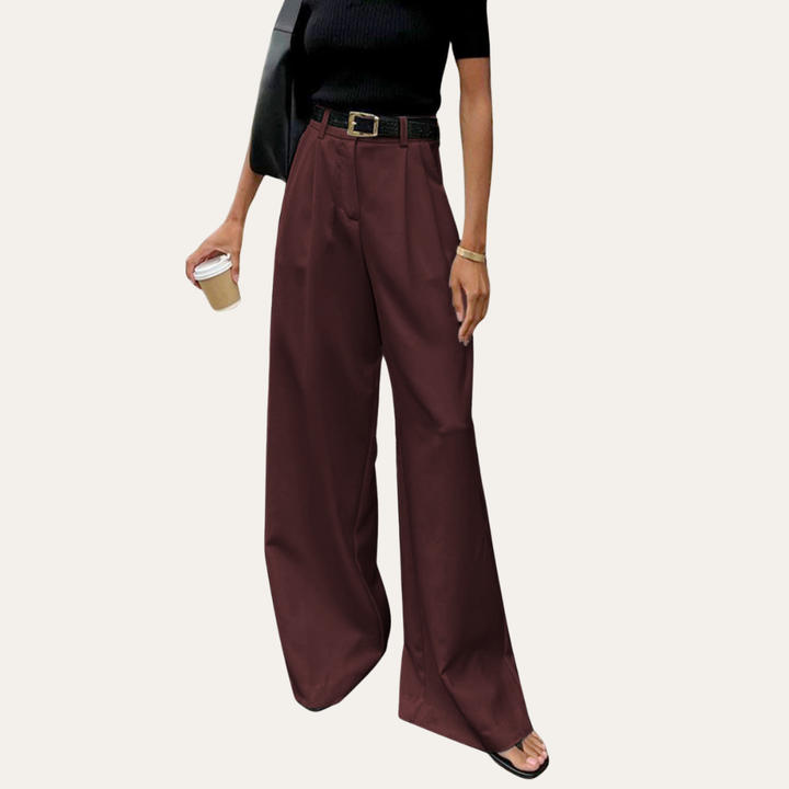 Damen Hose High Waist Weites Bein Elegant Anzugstil | Vestea