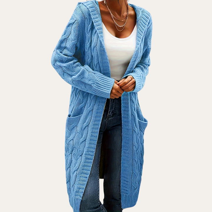 Damen Strickcardigan mit Kapuze und Taschen | Vestea