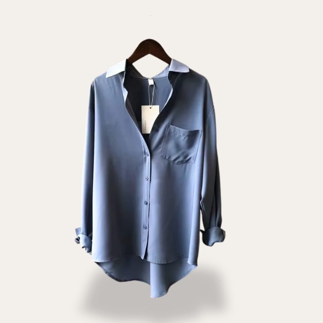 Damen Bluse Langarm mit Kragen aus Satinmaterial | Vestea