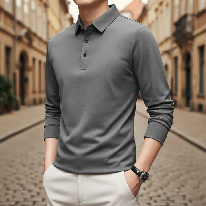 Camiseta de manga larga para hombre tipo polo de alto rendimiento