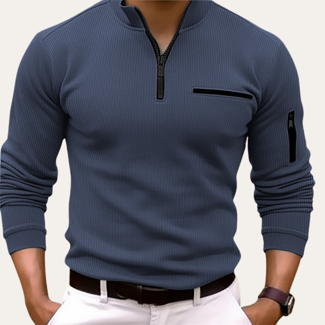 Herren Strickpullover Langarm Stehkragen Reißverschluss | Vestea