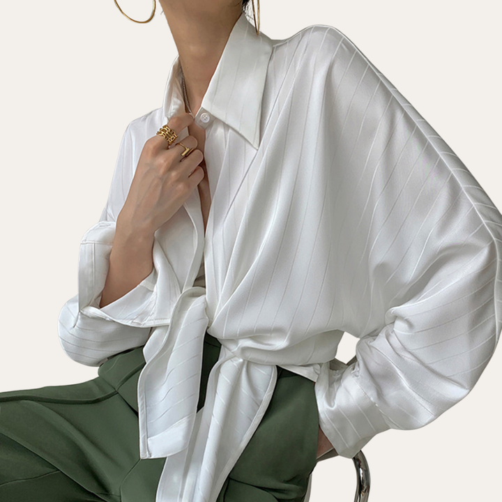 Damen Bluse Satin Langarm Locker | Vestea