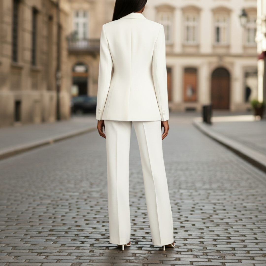 Damen Anzughose-Blazer Set Weiß Tailoring-Fabric | Vestea