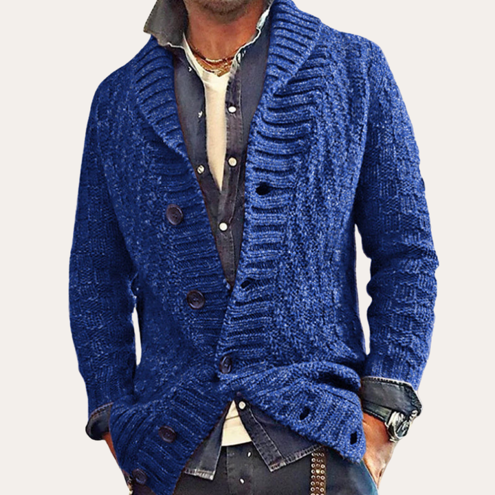 Herren Strickjacke mit Schalkragen und Knopfleiste | Vestea