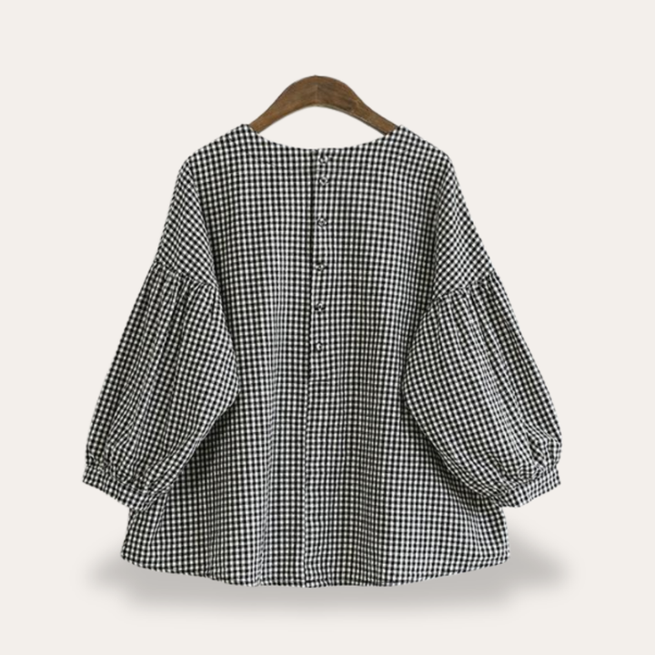 Damen Bluse Oversize Langarm Karomuster Baumwolle Casual Frühling Herbst | Vestea