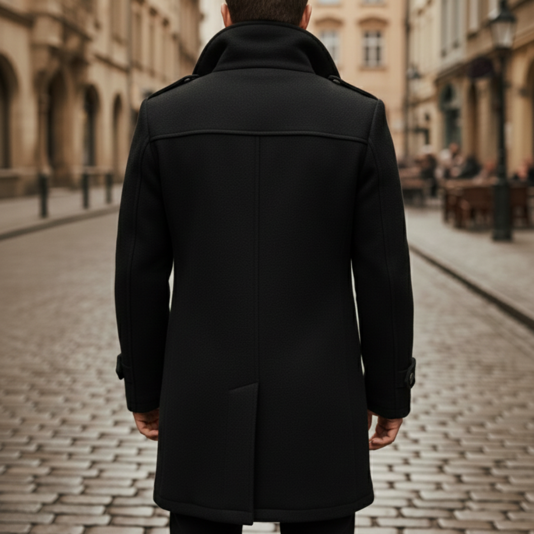 Herren-Wintermantel aus Wolle mit Knöpfen und Reißverschlüssen | Vestea