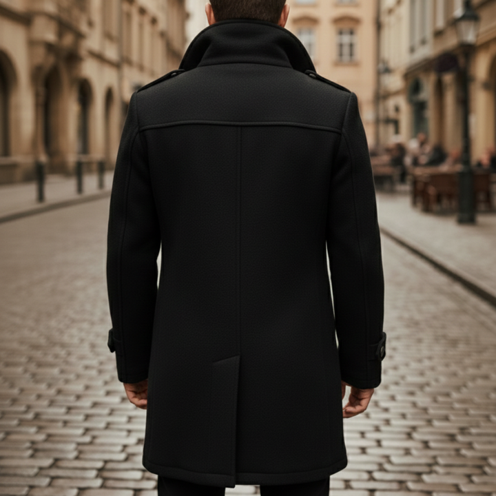 Herren-Wintermantel aus Wolle mit Knöpfen und Reißverschlüssen | Vestea