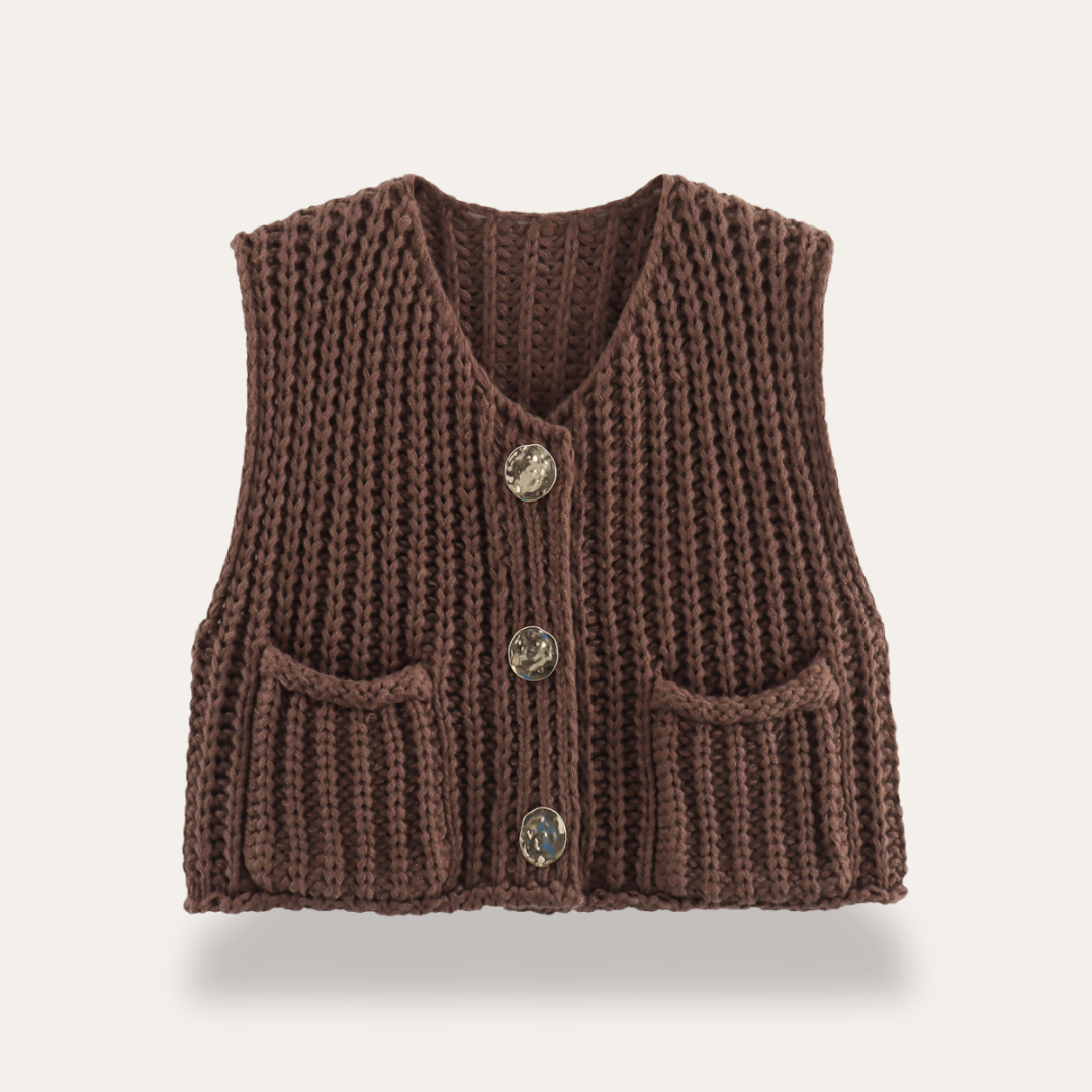 Damen Strickweste mit Knöpfen und Taschen | Vestea