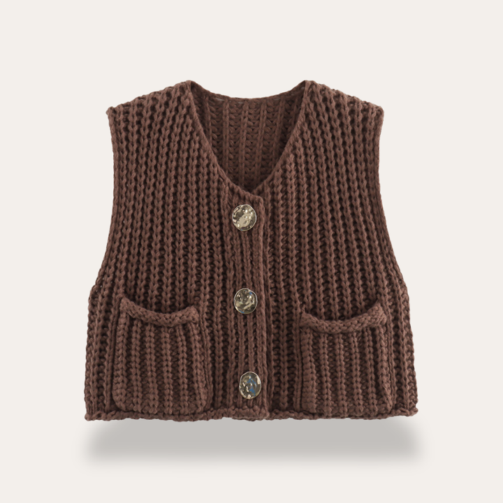 Damen Strickweste mit Knöpfen und Taschen | Vestea